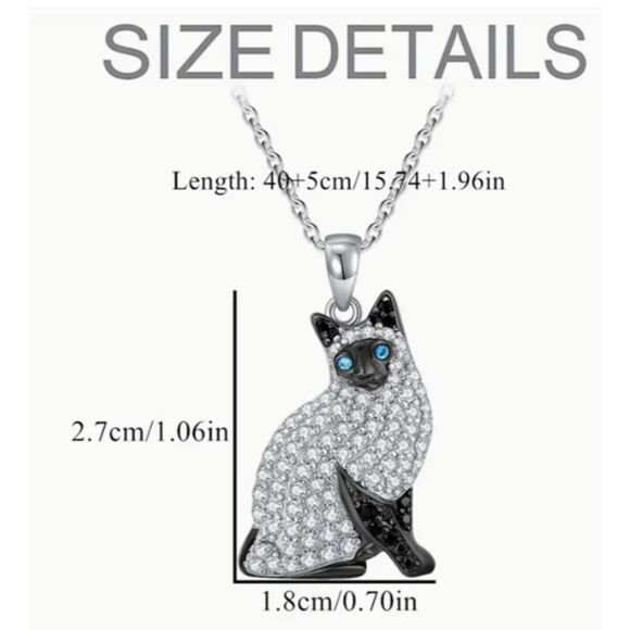 Siamese Cat Necklace Blue Eyes Rhinestones Kitty - Picture 3 of 10